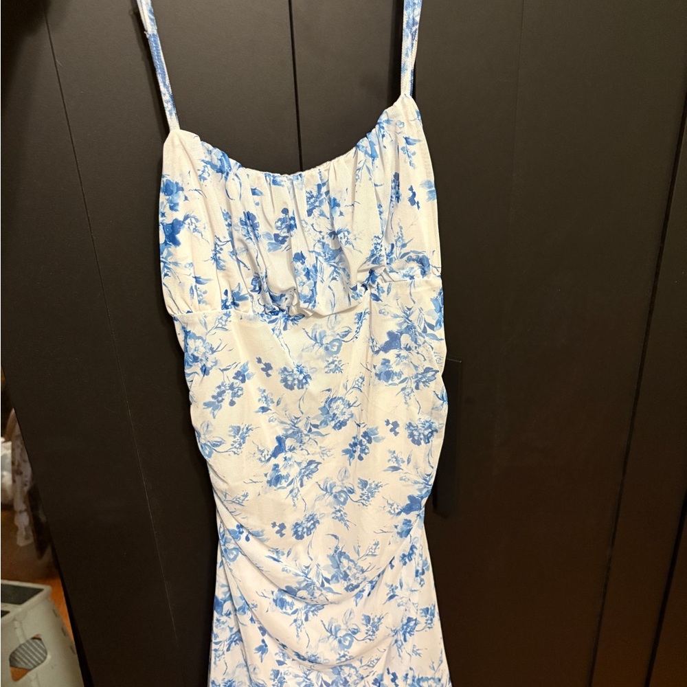 SHEIN Blue and White Floral Midi Dress